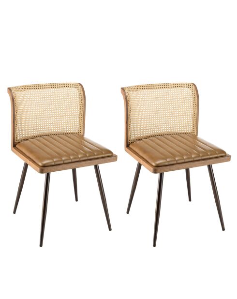 2 Chaises en Manguier assise matelassée en Cuir rotin - 45x54x75.5 cm